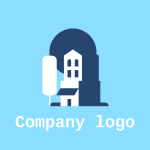 A blue background with the words company logo